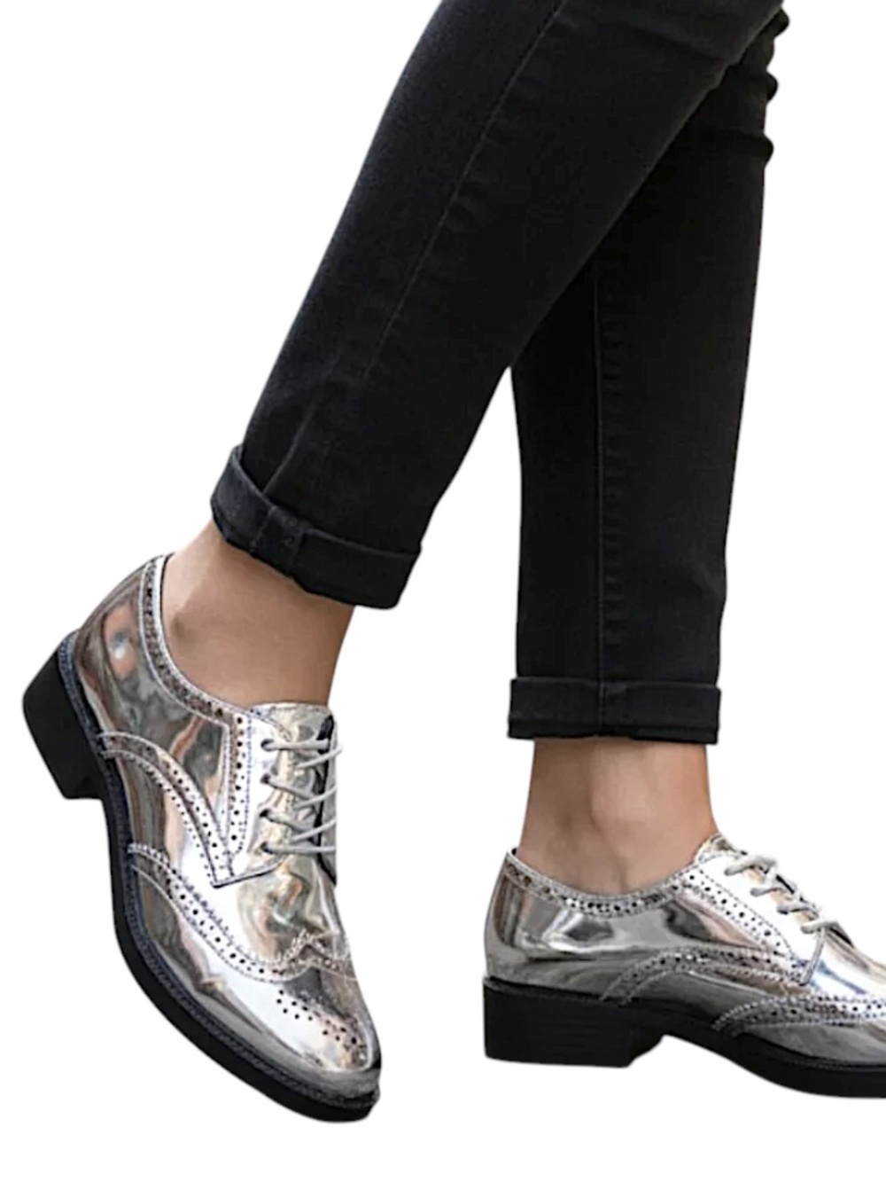 NINE WEST SAMMY 3 wingtip oxfords shoes women size 7 metallic lace-up maximalist